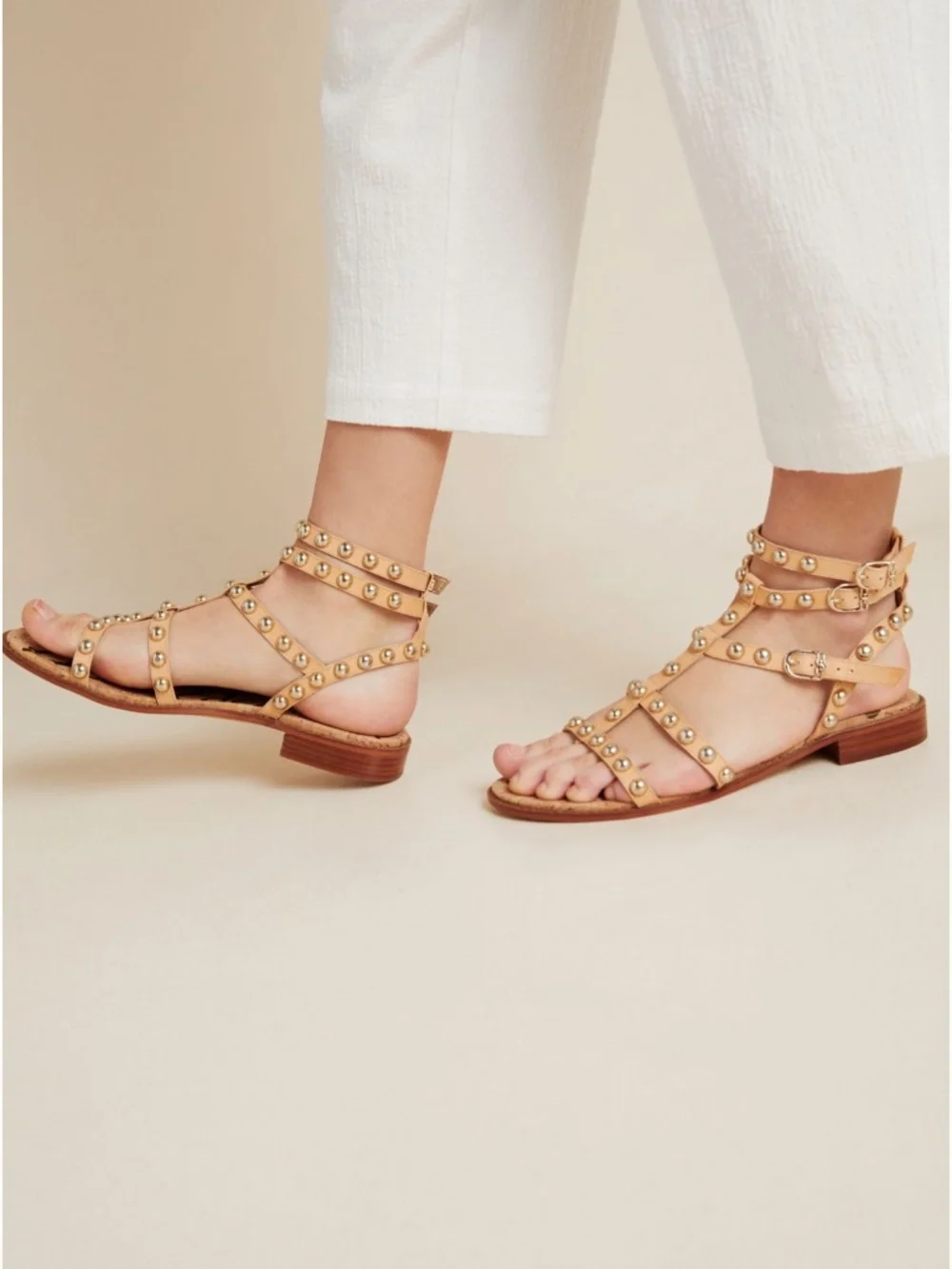 Sam Edelman Evan Studded Beige Gladiator Strappy Sandals Size 11